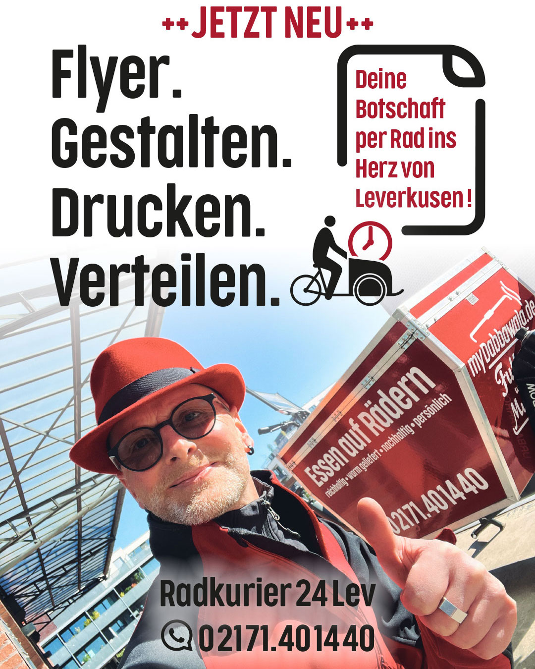 Essen auf Rädern Rikscha Radkurier Leverkusen Persönlich